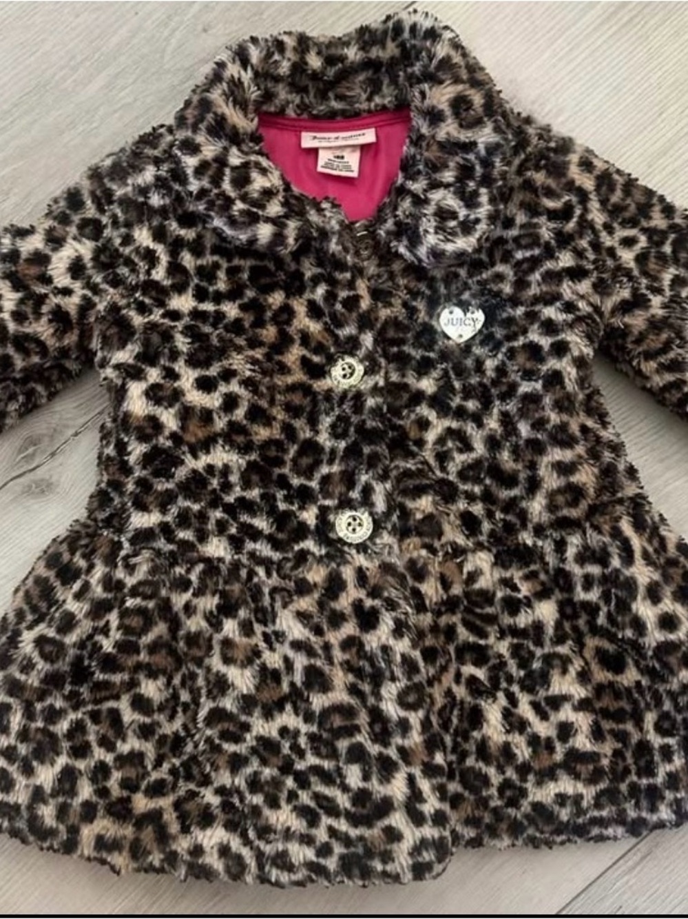 Juicy Couture baby Girls' Leopard Faux-Fur Peacoat in Brown and Black- 18 months
